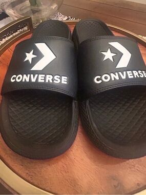 Converse Black Slide Sandals with White Logo